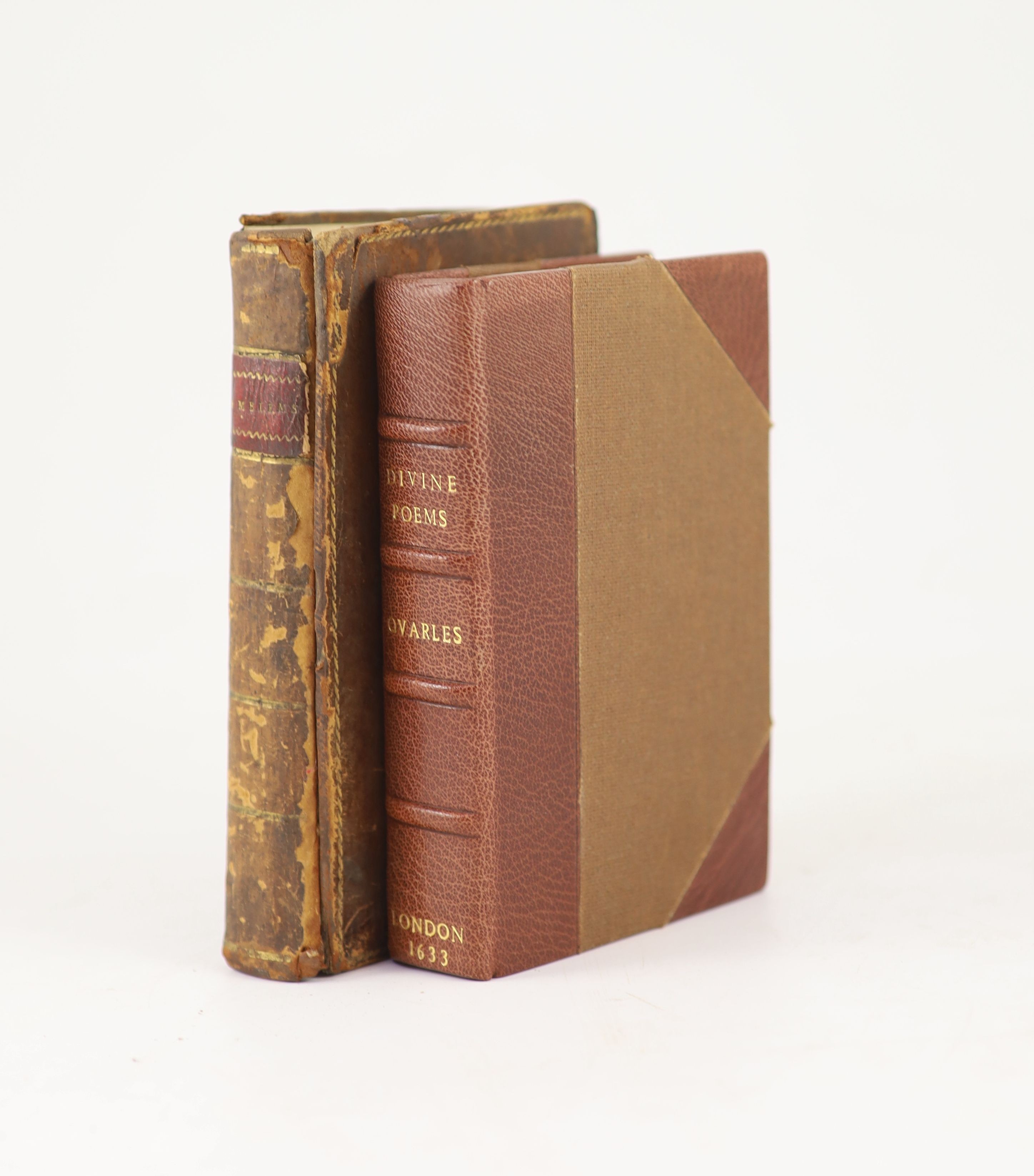 Quarles, Francis - Divine Poems ... written and newly augmented ... lacks engraved title; (13), 266, (6), 267-502pp.; newly rebound half morocco and cloth, gilt-lettered panelled spine, sm.8vo. for I. Marriot ... 1633; t